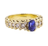 2.10 ctw Blue Sapphire And Diamond Ring - 18KT Yellow Gold