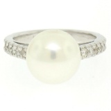 14k White Gold 10.6mm Akoya Pearl Ring w/ 0.54 ctw F VS Round Diamond Accents