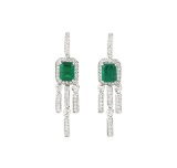 3.2 ctw Emerald and Diamond Earings - 18KT White Gold