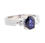 2.77 ctw Sapphire And Diamond Ring - 18KT White Gold