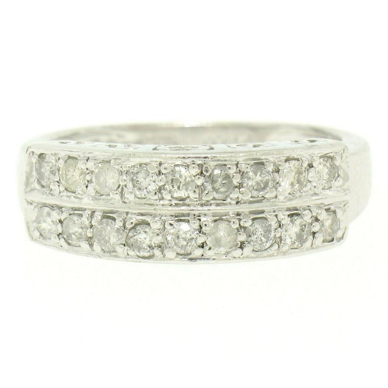 .950 Platinum 0.72 ctw Dual Row Round Diamond Band Ring w/ Open Gallery