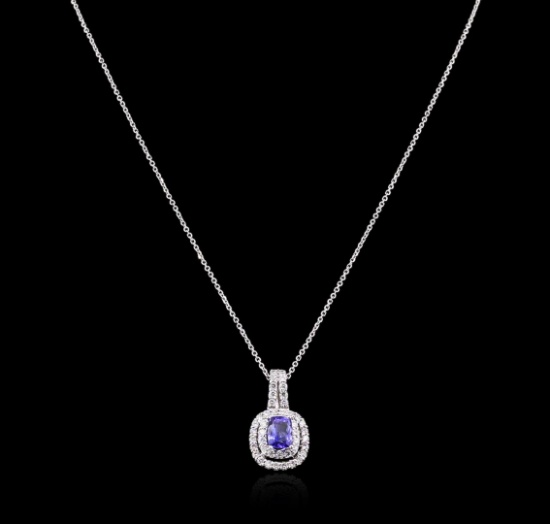 1.36 ctw Tanzanite and Diamond Pendant With Chain - 14KT White Gold