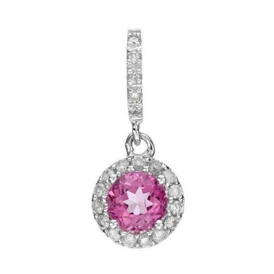 14k White Gold 0.90CTW Pink Topaz and Diamond Pendant, (I1-I2/G-H)