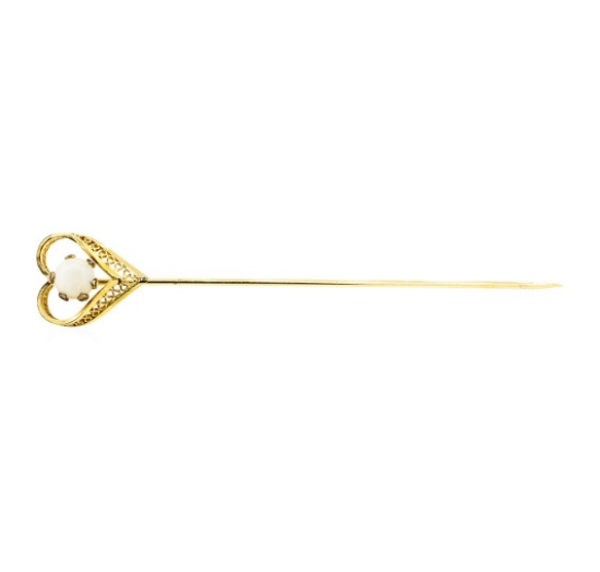 Opal Heart Stick Pin - Yellow Gold Plated