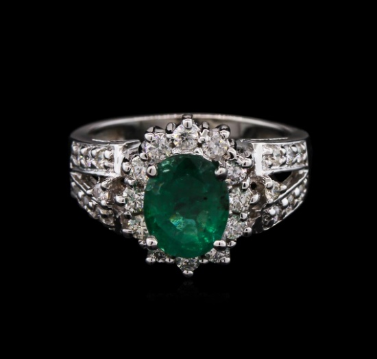 1.92 ctw Emerald and Diamond Ring - 14KT White Gold