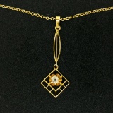 14k Gold Cushion Mine Cut Diamond Lavalier Pendant 10k Chain