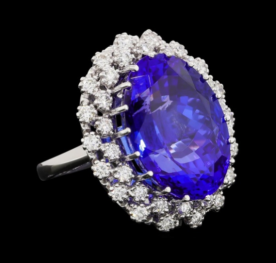 GIA Cert 24.23 ctw Tanzanite and Diamond Ring - 14KT White Gold