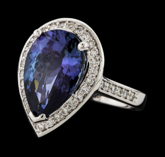 6.87 ctw Tanzanite and Diamond Ring - 14KT White Gold