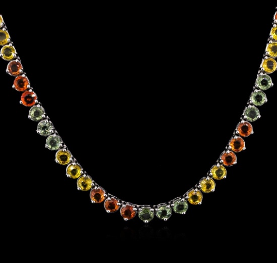 33.56 ctw Multi Color Sapphire Necklace - 14KT White Gold