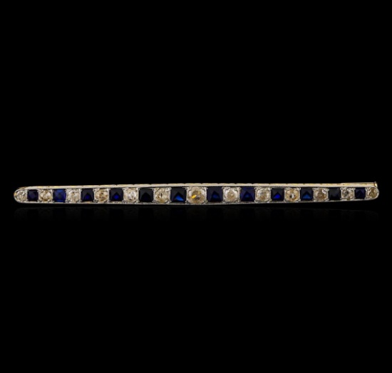 1.42 ctw Sapphire and Diamond Brooch - 18KT Yellow Gold