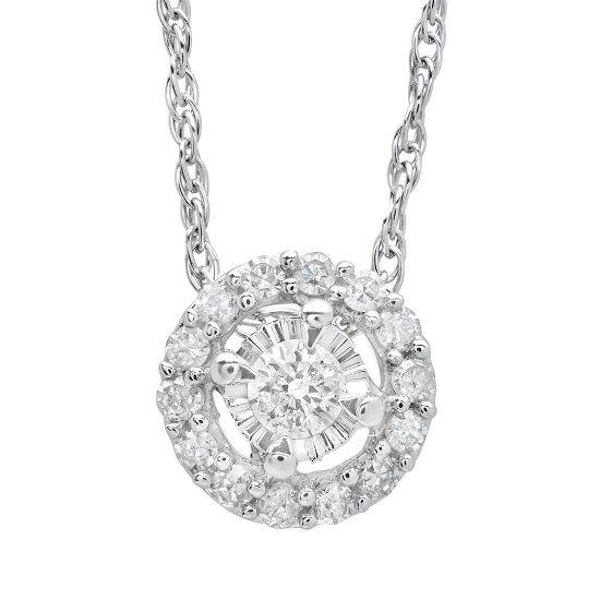 14K White Gold 0.10CTW Diamond Pendant Necklace, (SI3/SI3/H-I)