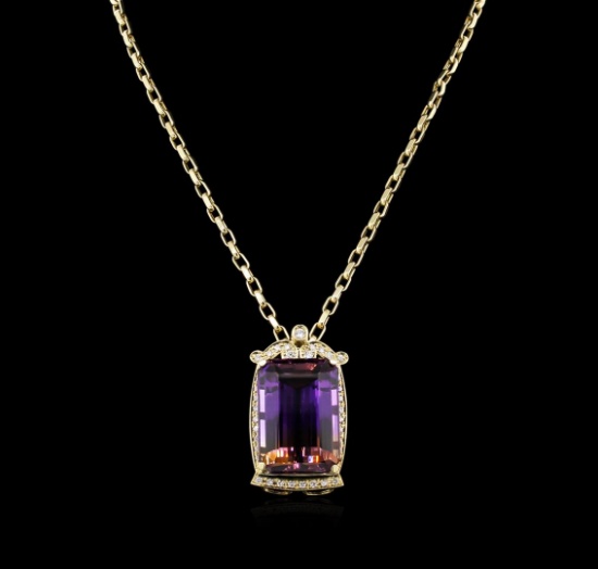 14KT Yellow Gold 73.39 ctw Ametrine & Diamond Pendant with Chain