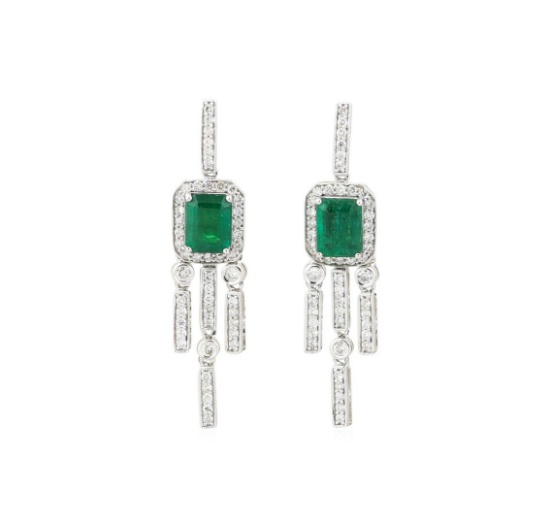 3.2 ctw Emerald and Diamond Earings - 18KT White Gold