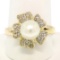 14k Yellow Gold Flower Ring w/ 8.1mm Round Pearl Center & Pave Diamond Petals