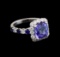14KT White Gold 3.49 ctw Tanzanite, Sapphire and Diamond Ring