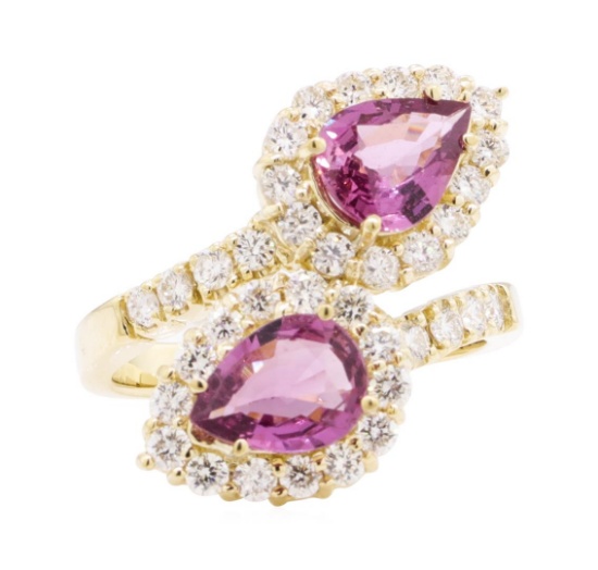 3.36 ctw Pink Sapphire and Diamond Ring - 14KT Yellow Gold