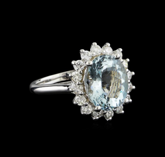 4.15 ctw Aquamarine and Diamond Ring - 14KT White Gold