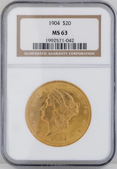1904 $20 Liberty Head Double Eagle Gold Coin NGC MS63