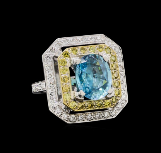 6.25 ctw Blue Zircon and Diamond Ring - 18KT White Gold