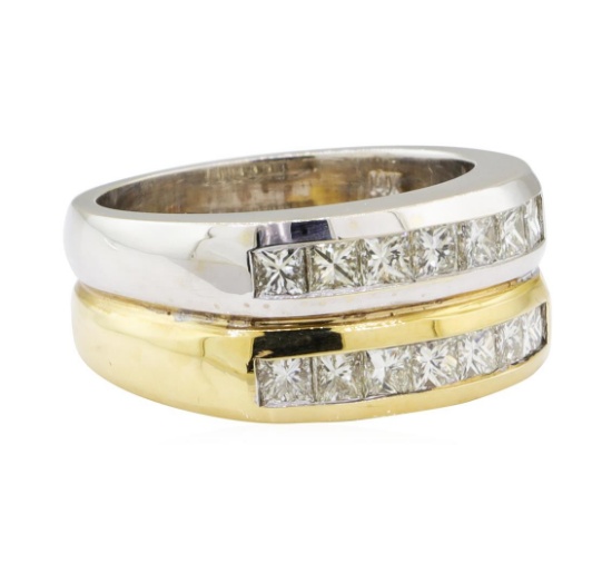 1.30 ctw Diamond Double Band - 14KT Yellow and White Gold