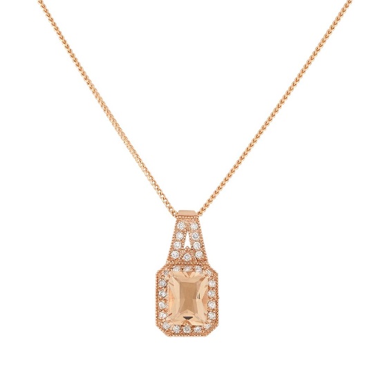 14KT Rose Gold 3.44 ctw Morganite and Diamond Pendant With Chain