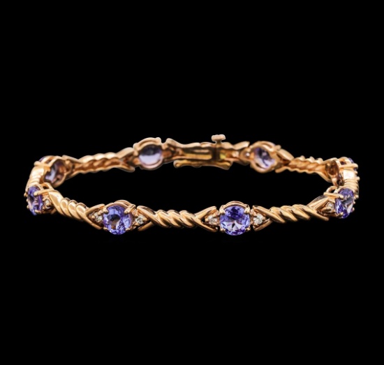 5.50 ctw Tanzanite and Diamond Bracelet - 14KT Rose Gold