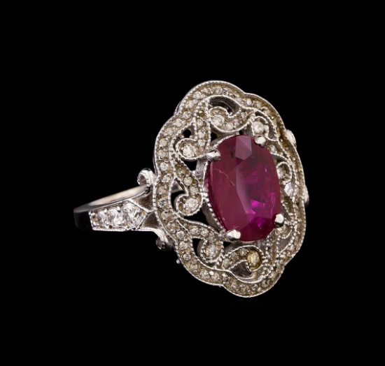 GIA Cert 2.53 ctw Ruby and Diamond Ring - 14KT White Gold
