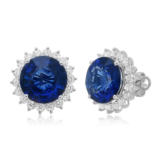 18k Gold 11.75CTW Blue Sapphire Earrings, (SI1/F-G/Treated Blue)