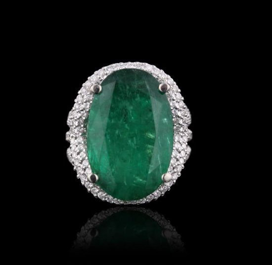 14KT White Gold 13.24 ctw Emerald and Diamond Ring