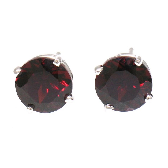 14k White Gold 3.28 ctw Round Garnet  Simple 7.06mm Stud Earrings