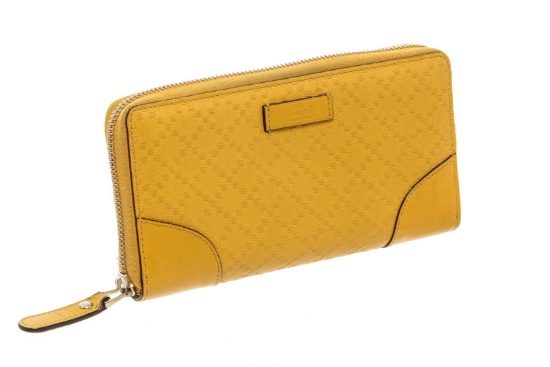 Gucci Yellow Diamante Coated Canvas Leather Zippy Wallet