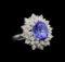 3.90 ctw Tanzanite and Diamond Ring - 14KT White Gold