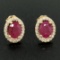 14k Yellow Gold 2.47 ctw Oval Blood Ruby Solitaire Earrings Pave Diamond Halos