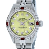 Rolex Ladies Stainless Steel Yellow Diamond & Ruby Datejust Wristwatch