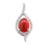 5.65 ctw Red Coral and Diamond Pendant - 14KT White Gold