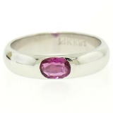 14K White Gold 0.62 ctw Oval Burnish Set Light Burgundy Ruby Solitaire Band Ring