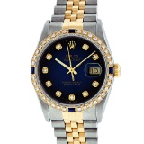 Rolex Mens 2 Tone 14K Blue Vignette Diamond & Sapphire Datejust Wristwatch