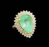 GIA Cert 9.78 ctw Emerald and Diamond Ring - 14KT Yellow Gold