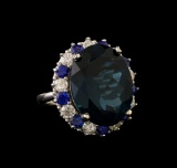 14KT White Gold 20.82 ctw Topaz, Sapphire and Diamond Ring