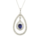 1.67 ctw Blue Sapphire Pendant With Chain - 14KT White Gold