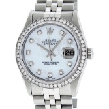 Rolex Mens Stainless Steel Mother Of Pearl Diamond 36MM Datejust Wristwatch