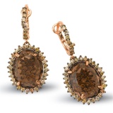 14k Rose Gold 14.45CTW Multicolor Dia and Smokey Quartz Earrings, (SI1-SI2/Gold)