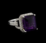 14KT White Gold 5.07 ctw Amethyst and Diamond Ring