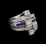 0.82 ctw Diamond and Sapphire Stackable Ring Set - 14KT White Gold