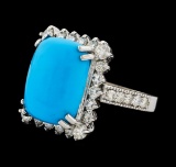 9.30 ctw Turquoise and Diamond Ring - 14KT White Gold