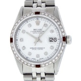 Rolex Mens Stainless Steel White Diamond & Ruby 36MM Datejust Wristwatch