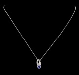 0.76 ctw Tanzanite and Diamond Pendant With Chain - 18KT White Gold
