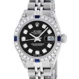 Rolex Ladies Stainless Steel Black Diamond Lugs & Sapphire Datejust With Watch W