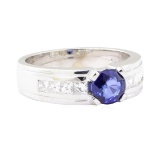 1.79 ctw Sapphire and Diamond Ring - 14KT White Gold