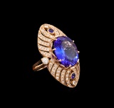 15.02 ctw Tanzanite, Sapphire and Diamond Ring - 14KT Rose Gold